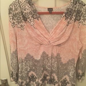 Rouched gathered neck tee shirt